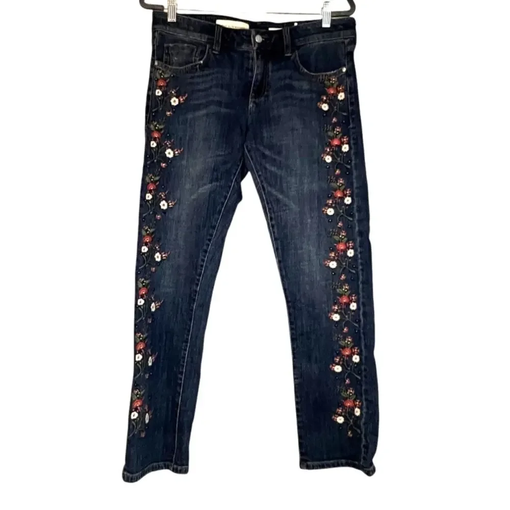 Pilcro and The Letterpress Hyphen Jeans 28 Floral Embroidered Beaded - Picture 2 of 3